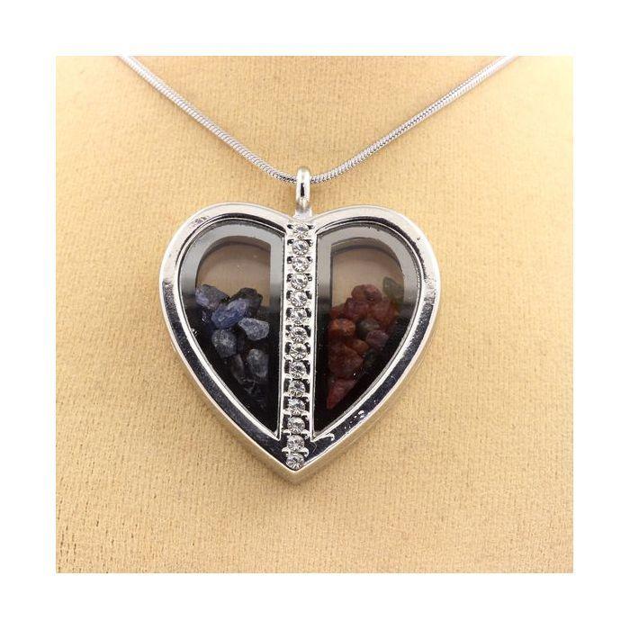 Pierres et Minéraux. Collier Saphir + Tourmaline multicolore brut. Modèle coeur.