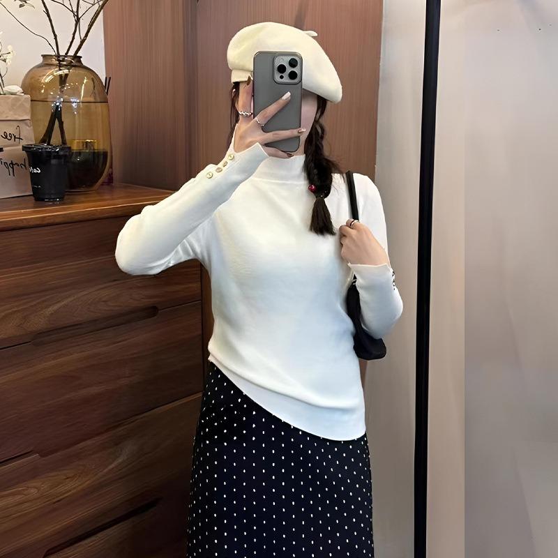 Spring new simple button semi-turtleneck knitted sweater women s bottoming shirt top unique and beautiful One size fits all recommended 80-60kg 2890₽