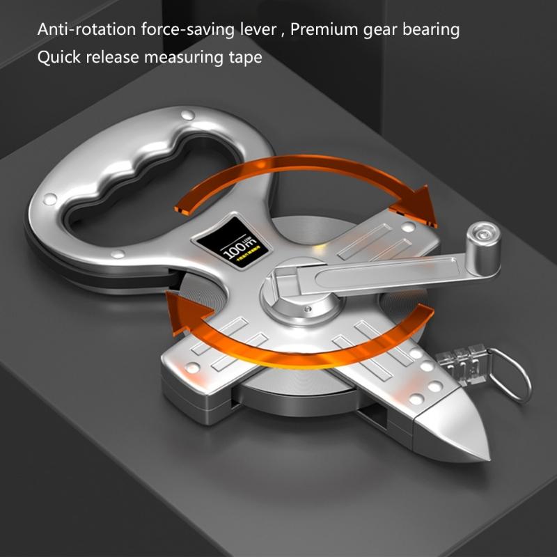 Heavy Duty Steel Frame Measuring Tape With Clear Marking For Engineering Projects 50m 100m Portable Surveying Equipment