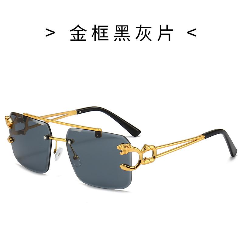 Retro Double Bridge Sunglasses Women Men Stylish Rimless Cat Eye Bold Leopard Print Trendy Eyewear