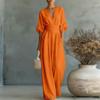 2026 Diepe V-hals Dames Jumpsuits Elegante Effen Hoge Taille Rompers Casual Wijde Pijpen Broek Zak Overalls Vakantie Outfit Los