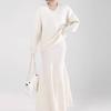 Retro soft waxy v-neck sweater set for women's autumn and winter new fishtail hip skirt knitted two-piece set for women