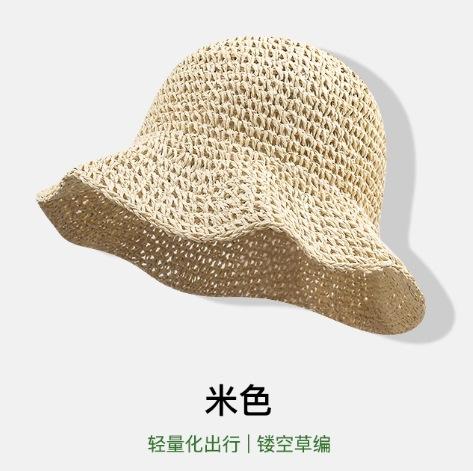 Pearl straw hat summer travel sunscreen sunshade bucket hat new straw seaside vacation net red hat
