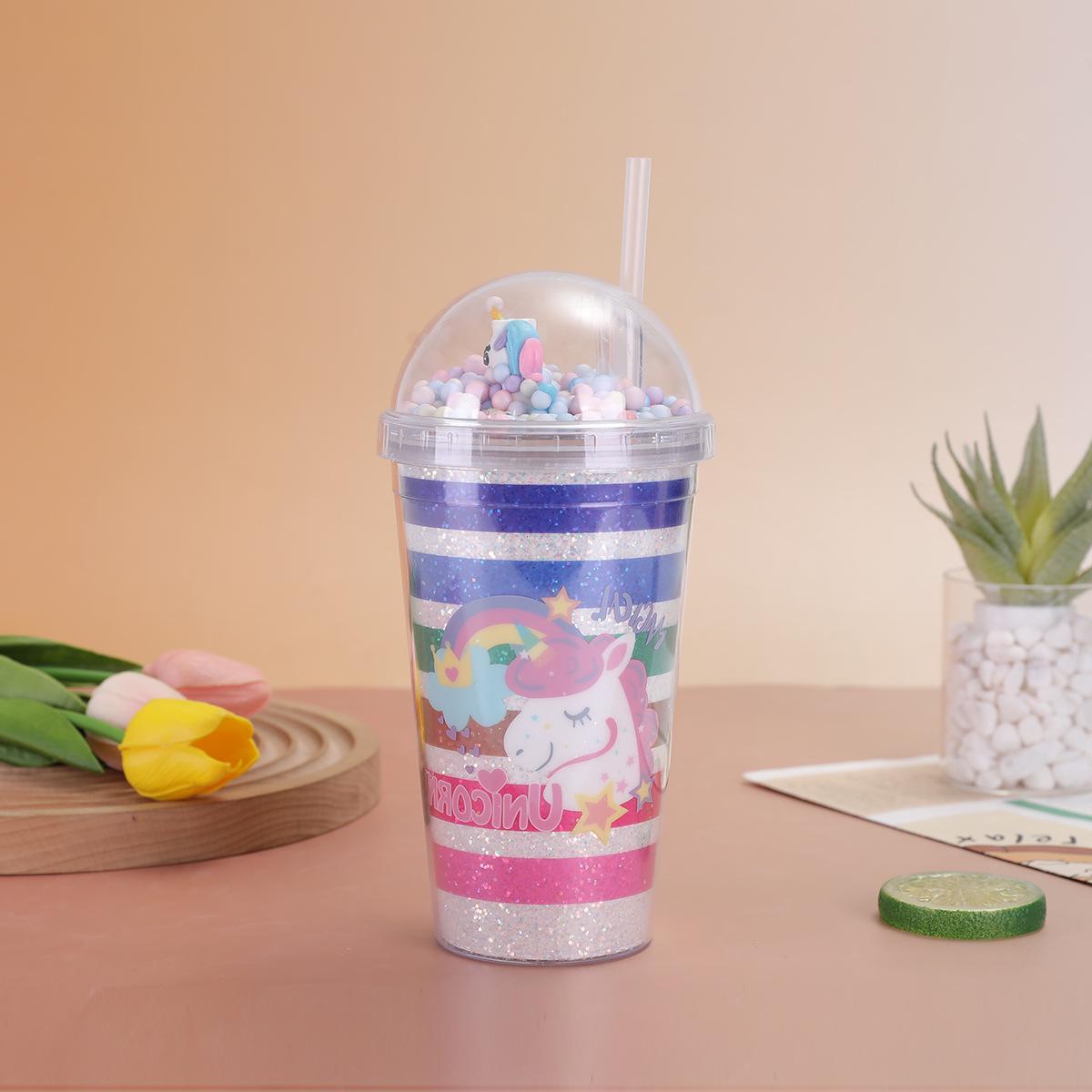 Tasse à Paille Double Couche My Little Pony Licorne - Plastique Durable Résistant aux Chutes pour l'Été 450ml