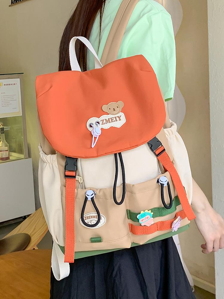 Cute Versatile Commuting Backpack: Large Capacity Color Block Student Bookbag & Casual Travel Drawstring Backpack