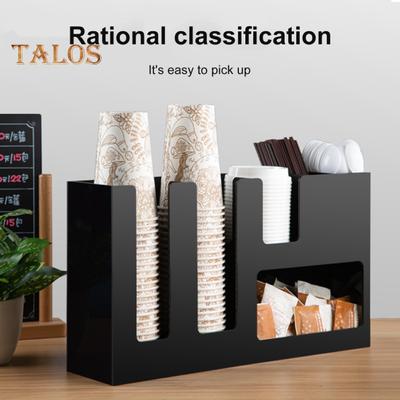 Coffee Cup And Lid Holder Organizer Acrylic Dispenser for Disposable Cups Condiments Straws Storage Rack for Home Office Bar