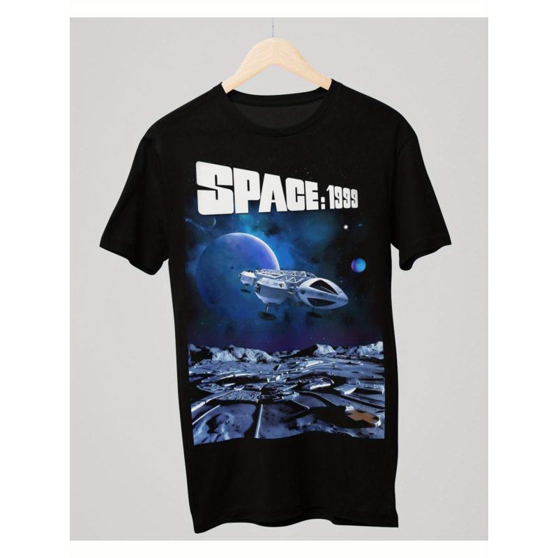 Men'S Vintage 1969 Retro Sci-Fi Graphic T-Shirt - Space: 1999 Spaceship & Planets Print, with Lettering, Breathable All-Season Comfort Fit Round Neck