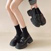 Platform loafers women's 2025 new popular shoes heightening women's shoes British style small leather shoes women's black single shoes