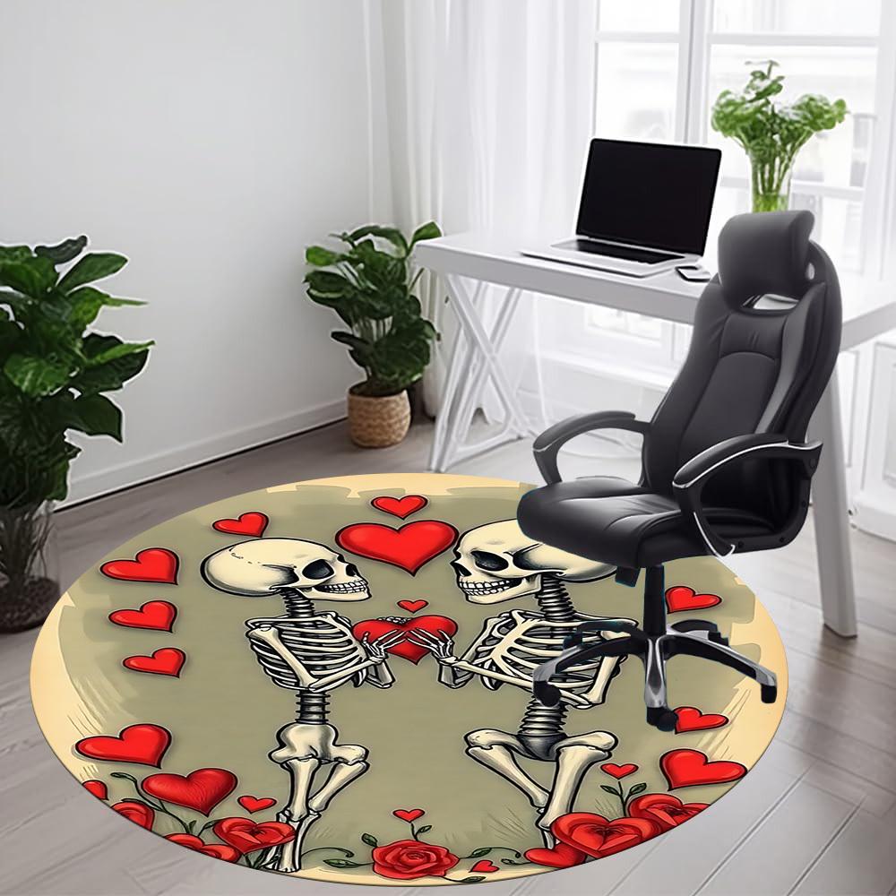 1pc Love Skeletons Office Round Area Rug, Indoor Mat Suitable ForOffice, Under Office Chairs Bedroom Living Room Home Decor, D128