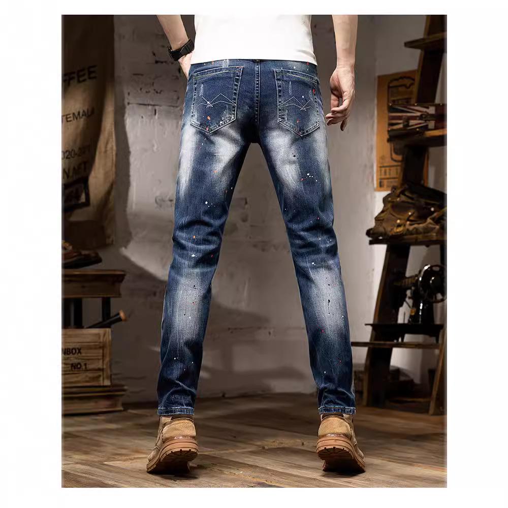 2024 Autumn And Winter New Men'S High-End Jeans Retro Splashed Paint Men'S Pants Trendy Straight Tube Simple Pants