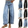 Women Floral Print Wide Leg Jeans Patchwork Baggy Boyfriend Denim Pants