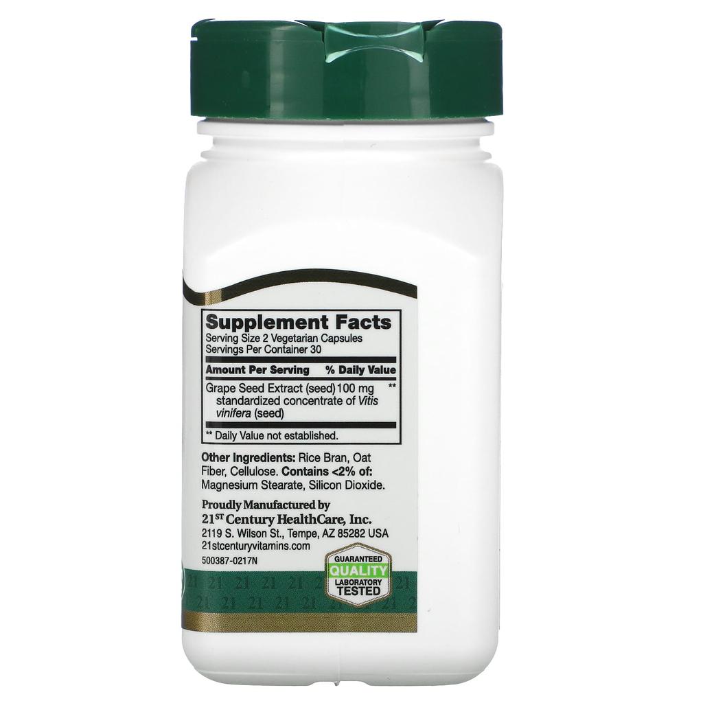 21st Century Grape Seed Extract, Standardized, Veggie Capsules, 60 (50Mg/Capsule)