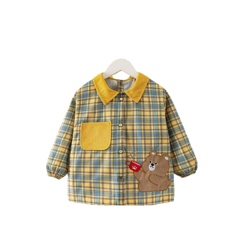 Autumn/Winter Waterproof Coveralls for Babies - Children's Crystal Velvet Stain-Resistant Plaid Bib Shirt & Outerwear