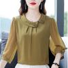 Camicia in chiffon a manica a tre quarti tinta unita Summer Plus con temperamento sciolto, camicetta piccola