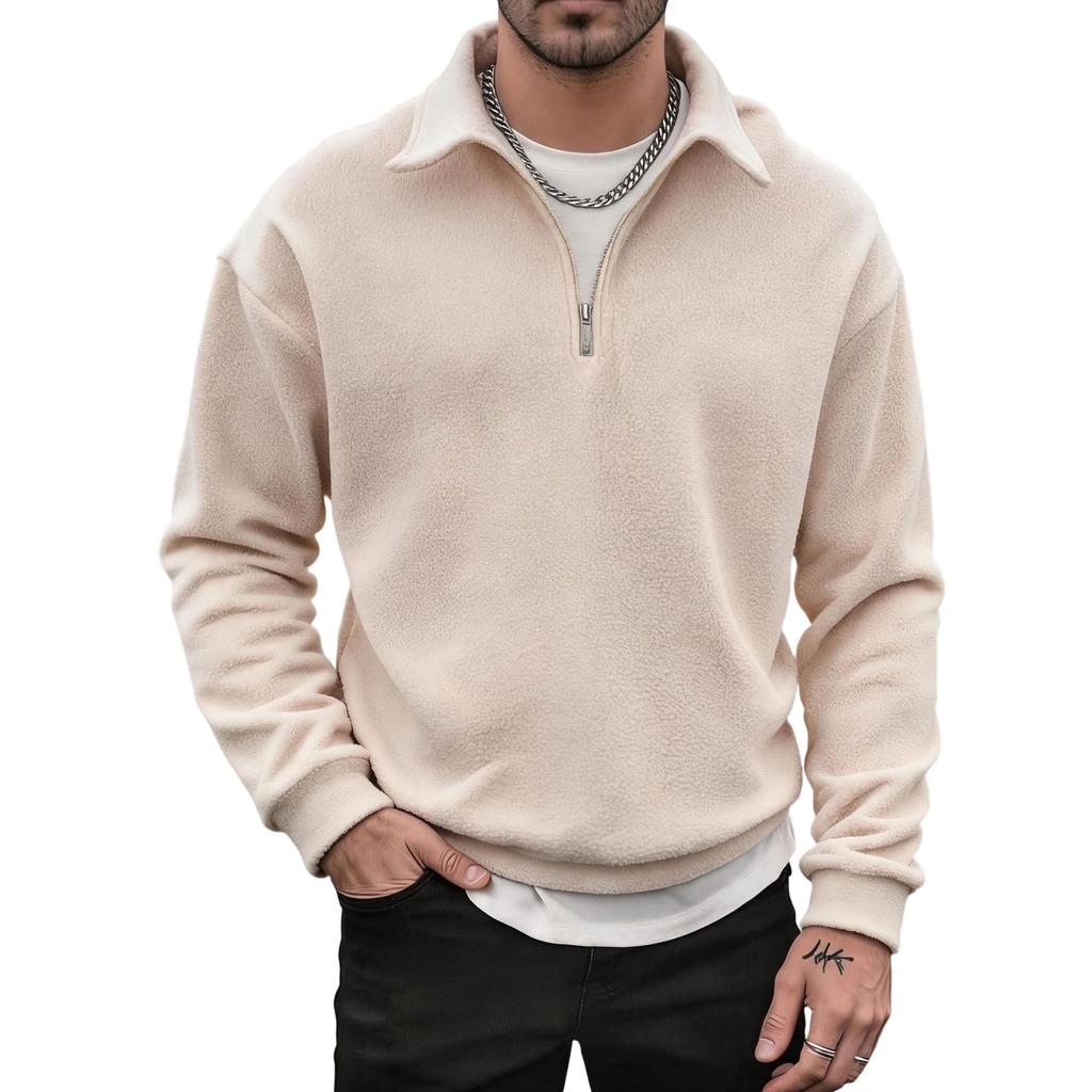Men's Half Zip Sweatshirt with Turn-Down Collar, Casual Double-Sided Pullover