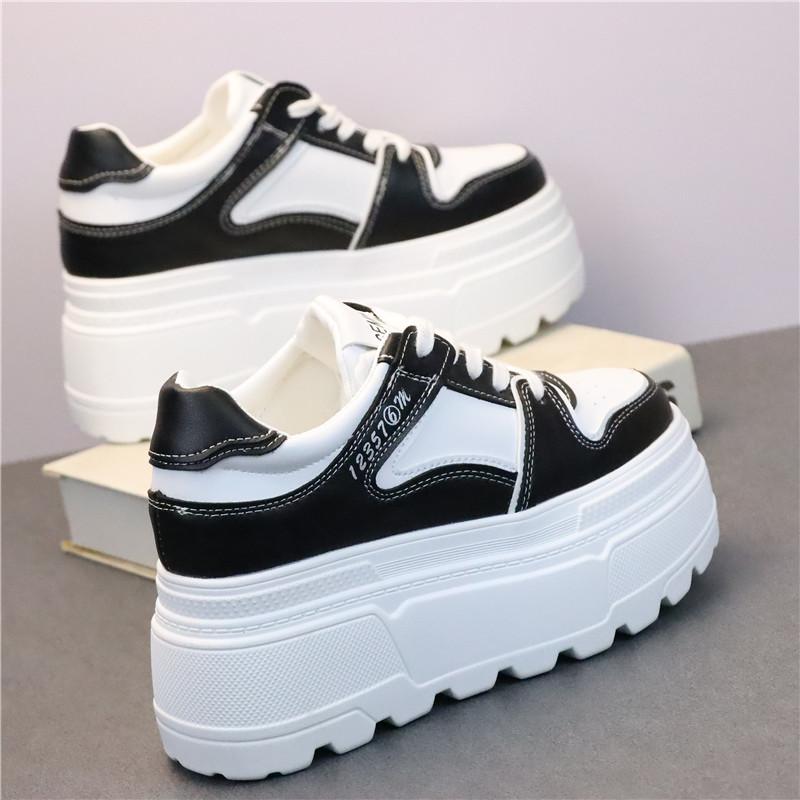 Fashion 8CM High Quality Microfiber Leather White Platform Sneakers for Women Wedge Heel Sneakers Shoes Comfy Casual Shoes Female