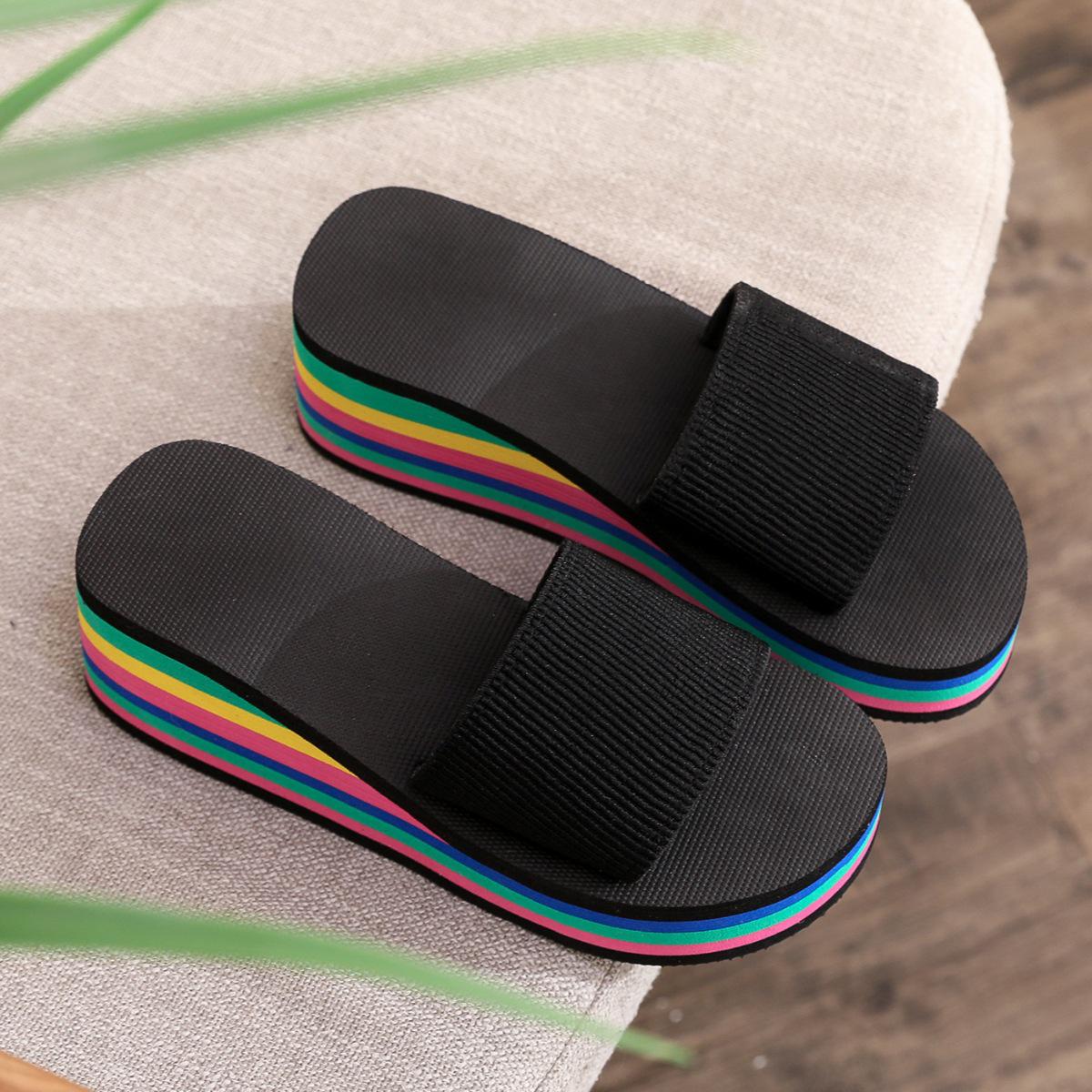 

Женские радужные елочкой шлепанцы на высоком каблуке - Красочные летние пляжные сандалии 38