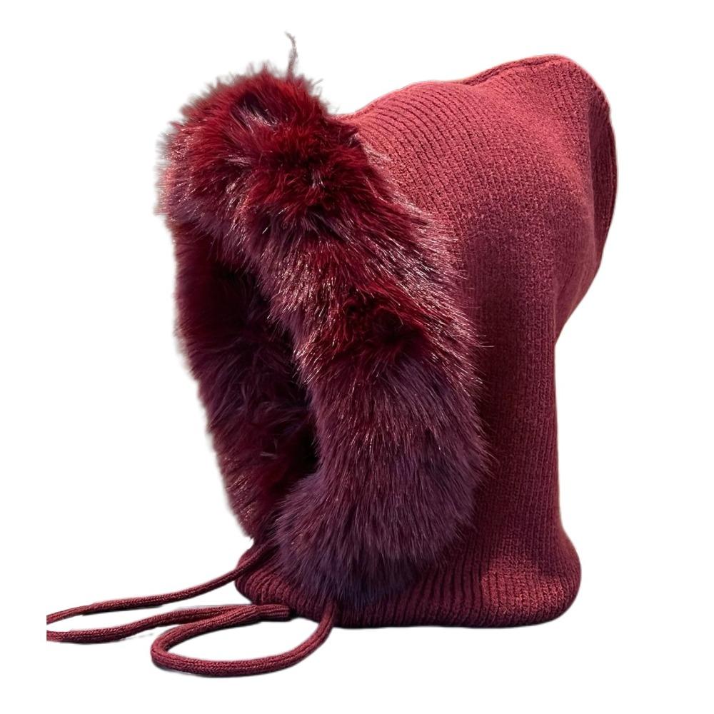 

Versatile Balaclava Hat Drawstring Design Imitation Mink Wool Knitted Hat Cold-proof Knitted Texture Pullover Hat