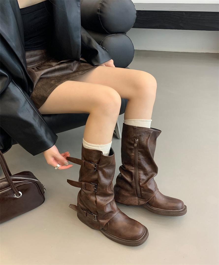 

Wasteland Wind Fleece Black Martin Boots Women s 2025 New Western Boots Belt Buckle Absolute Versatile Medium Boots 40 темно-коричневого