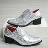 British Designer Trend New Men's Pointed Gold Silver Blue Leather Elevator Shoes for Men Luxury Wedding Prom Homecoming Footwear