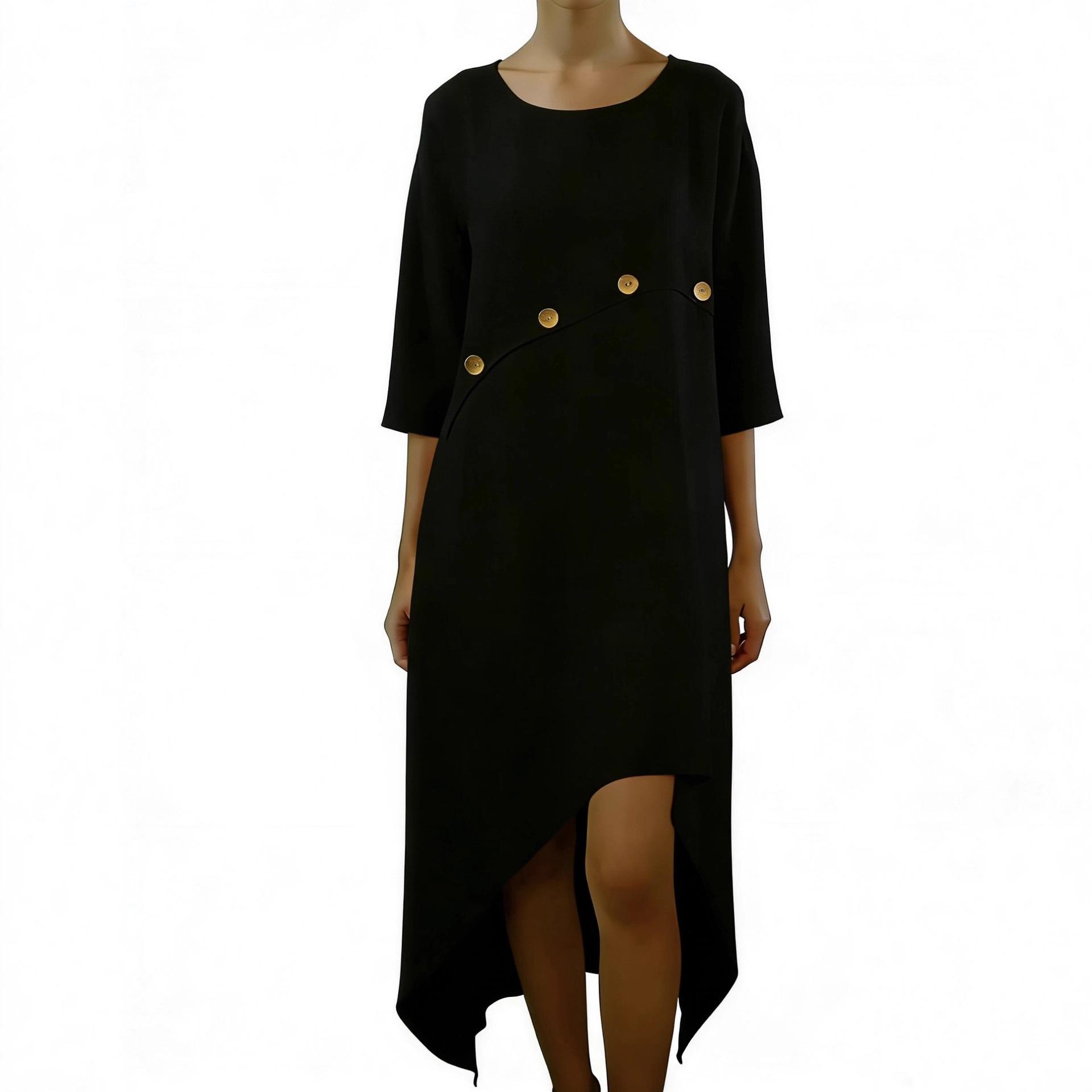 

Cross-border E-commerce Dress: Socialite Style, Buttoned Mid-length, Irregular Solid Color XXL чёрный