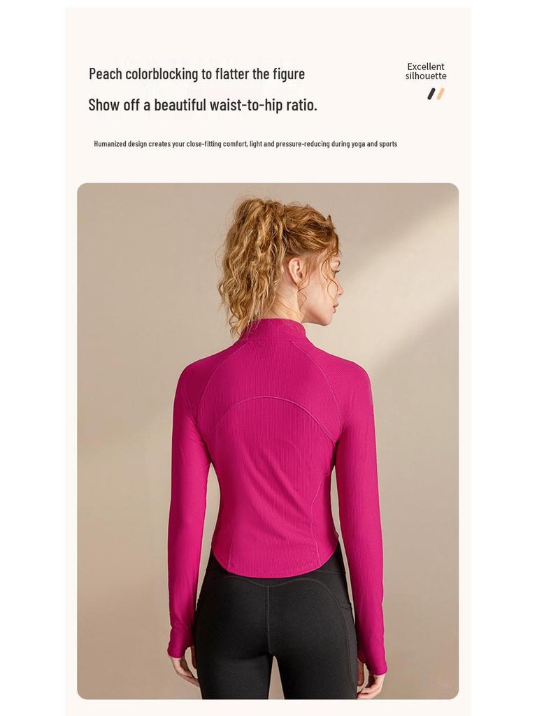 Women's Slim Fit Stand Collar Long Sleeve Yoga Jacket - New Style Sports Cardigan for Running and Outdoor Fitness