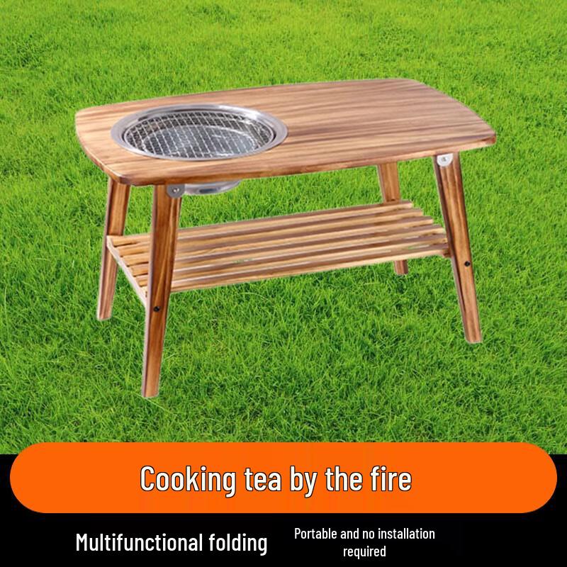 Beifu Multi-functional Fire Pit & BBQ Set with Solid Wood Table