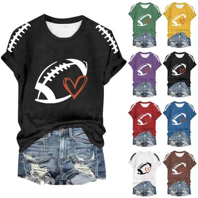Women's Fashion Casual Short Sleeve Rugby Print Round Neck T-shirt Top