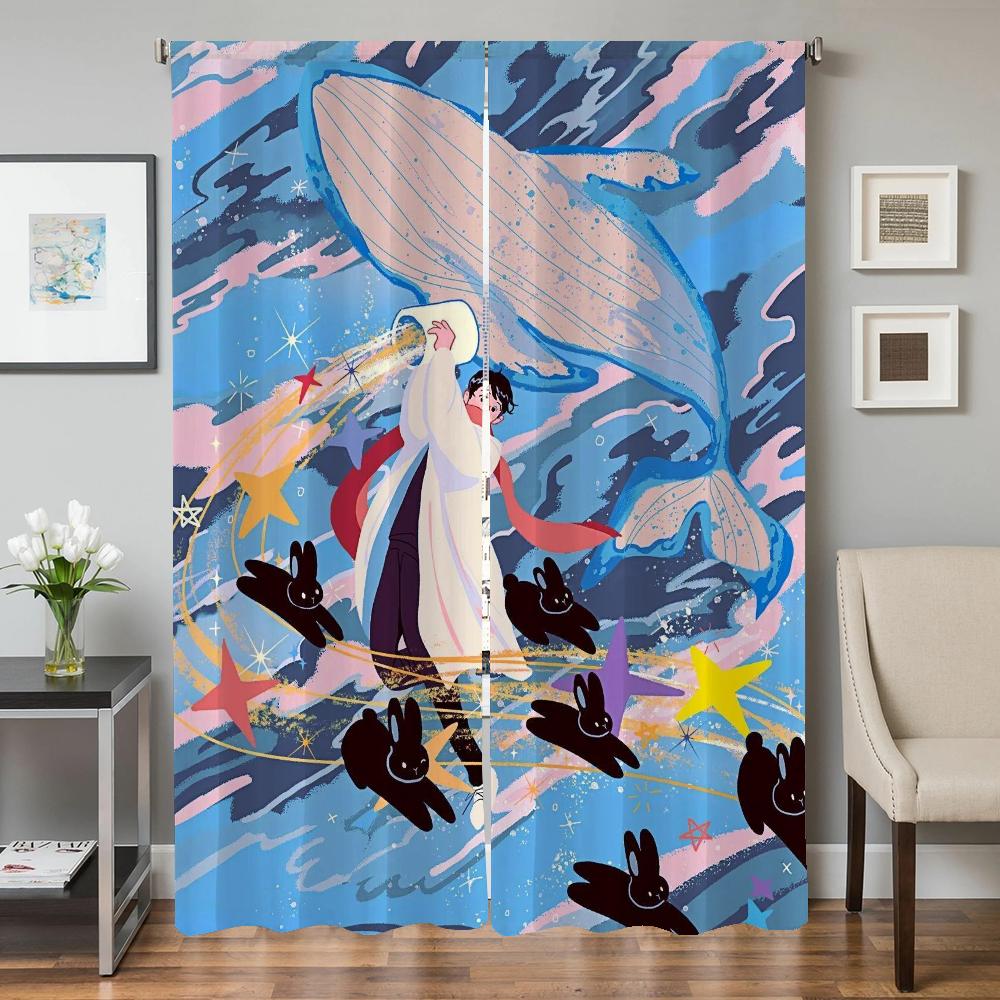 

Оконные кухонные шторы для гостиной 2 штуки Блэкаут шторы Дверная штора Иллюстрация Мальчик Перегородка Украшение для спальни W50xH70cmx2pcs-CL