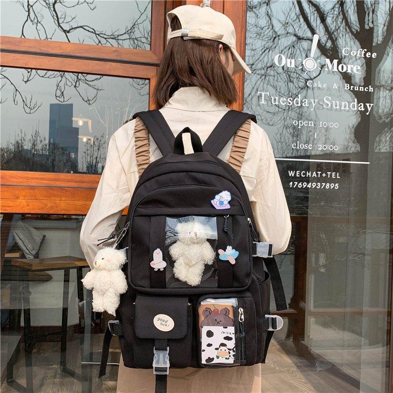 Japansk High School Jenter Ryggsekk Skolevesker for Tenåringsjenter Flere Lommer Ny Kawaii Ryggsekk Kvinner Harajuku Søt Mochila
