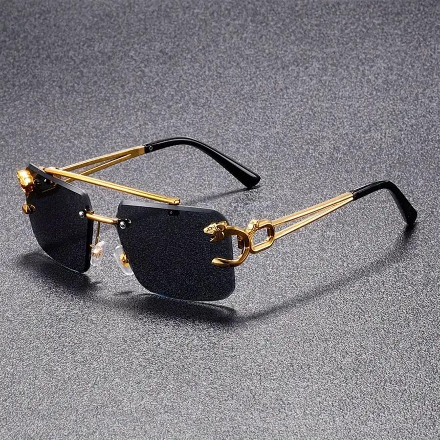 1pc Men's Metal Frame Leopard Head Rimless Sunglasses Vintage Sunglasses Women's Sunglasses Men's