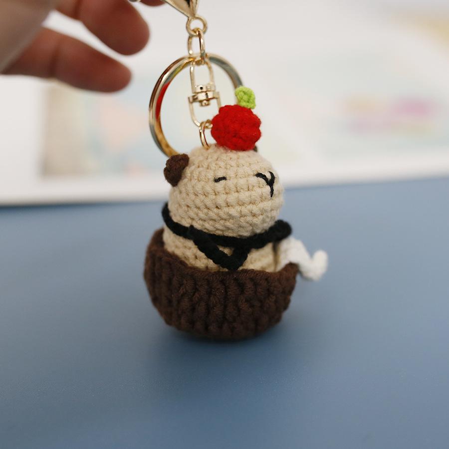 Cute Capybara Police Doll Crochet Keychains For Car Keys Pendant Handmaking Knitting Cartoon Kapibala Doll Keyrings Accessories