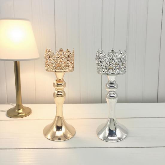 Huaqianguhh Candle Holder, European Style Crown Metal Candlestick, Decorative Holder for Dinner Room Table Centerpiece Mantel Wedding Party Decor