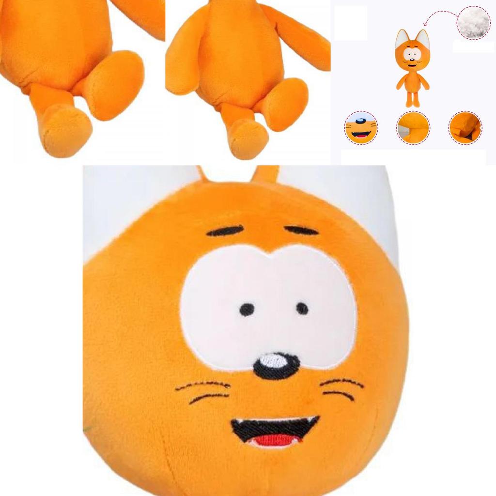 Schattige Kote Kitty pluche kat pop, zacht cartoon speelgoed voor kinderen in een levendige oranje kleur.