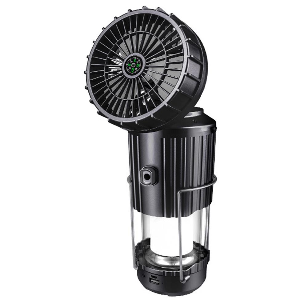 Camping Fan with Lantern Solar Powered Emergency Hanging Light USB Rechargeable for Tents Power Outage Hurricane black
