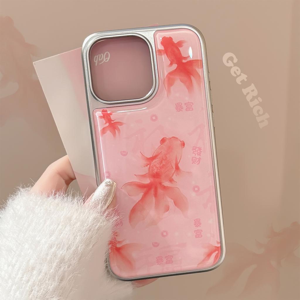 Pink Koi IPhone 15 Suitable for 14Promax Apple 16 Mobile Phone Case 13 New Chinese 14 Electroplated Hard Huawei
