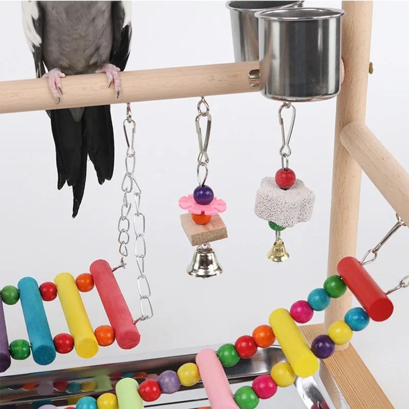 Houten Papegaaienstandaard Vogel Speeltuin Papegaai Speelstandaard Meervoudige Speelgoedcombinatie Interactief Trainingsframe Vogelplank Staande Stok