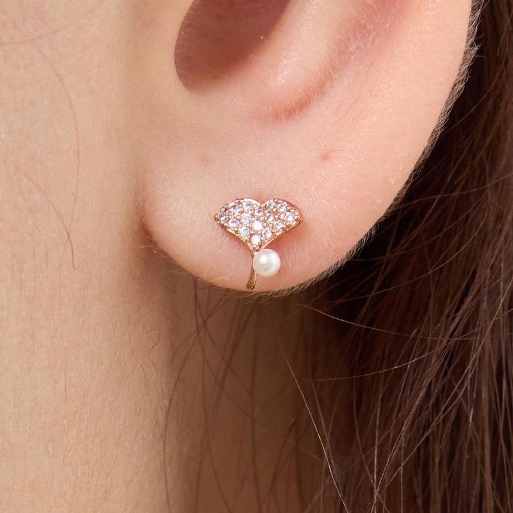 [LsSHOP] 14K Mini Pearl Leaf Earrings (Gold Plated)_LJ5044BRE