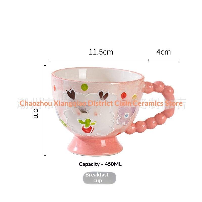 Hand-painted Ceramic Cup Cute Creative Bead Handle Breakfast Cup High Value Large Capacity Milk Oat Cup Drinking Cup