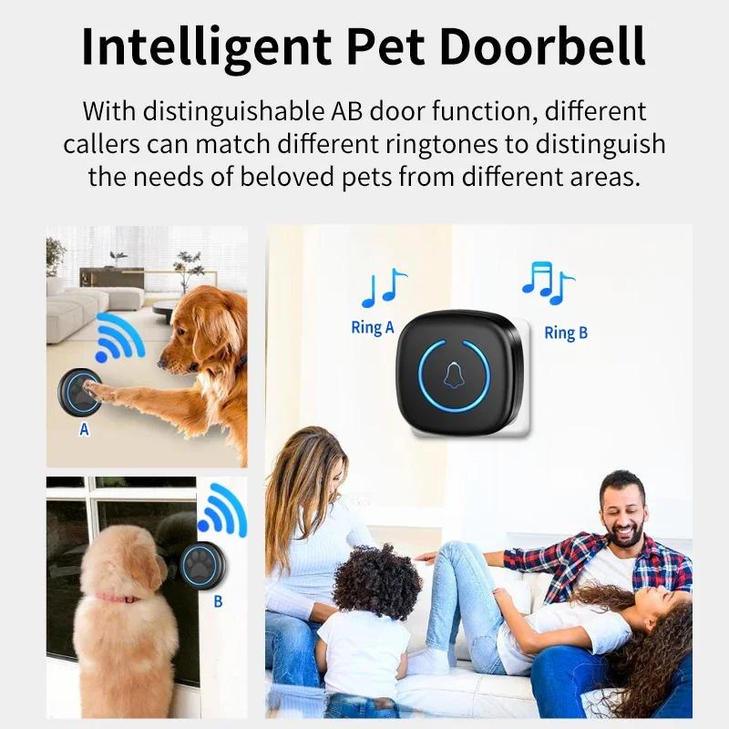 Haustier Touch Ringer Knopf Klingel 300M/984ft Reichweite 60 Lieder Hohe Lautstärke Türklingel für Katze & Hund Training Türklingel Smart Home US EU