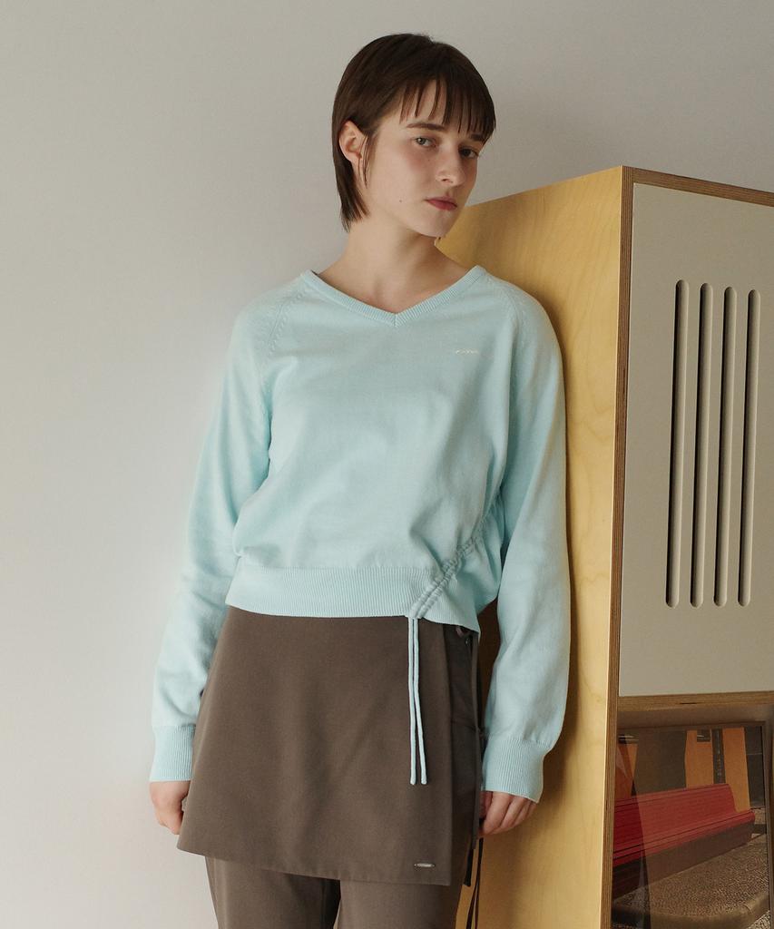 COVERNAT WOMAN Shirred V-Neck Knit Sky Blue