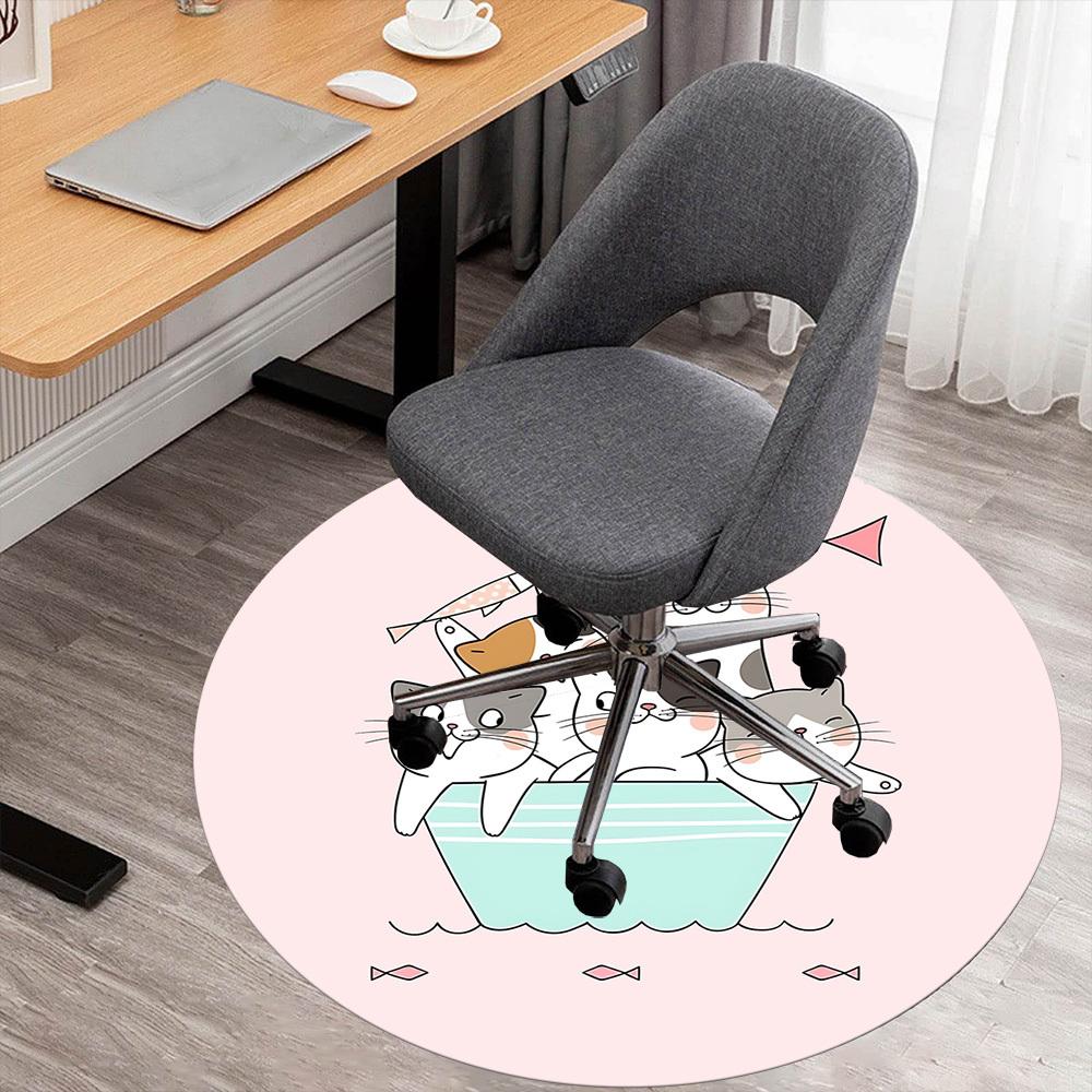 1pc Cat Boat Round Chair Mat Area Rug - Non-Slip, Floor Mat for Office, Bedroom, and Indoor Decor C1125016