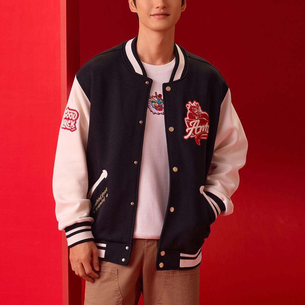 Anta Varsity Jacket Black and White Color Block Unisex 152418745S-3