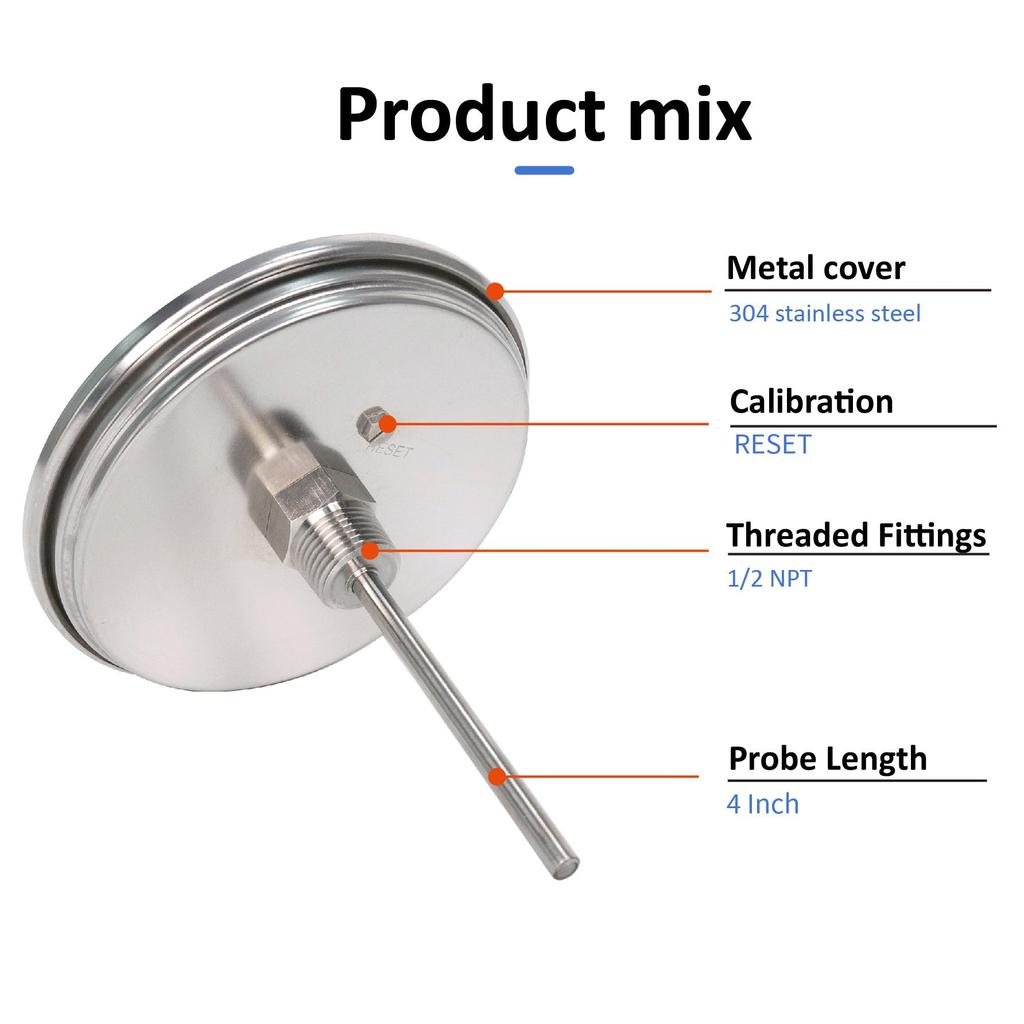 Stainless Steel Dial Bimetal Probe Thermometer Household Boiler Brewing Distilled Water Alcohol Thermometer Accessories