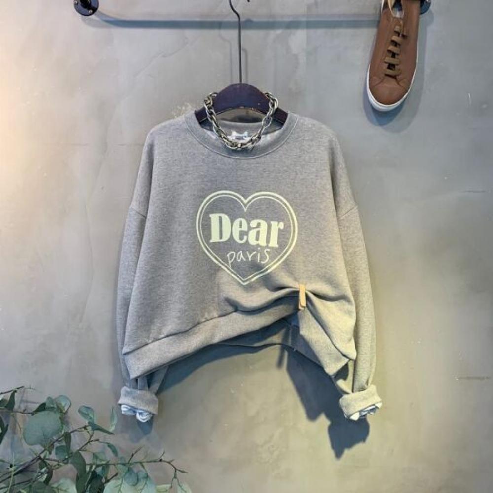 C S In The Room Women Dele Heart letterIng roundneCk longSleeve Tee 4Color