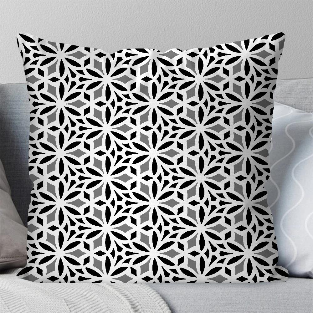 1pc Retro Simple Black And White Shape Pillow Case Square Pillow Bedroom Sofa LeisureCushionCarLiving Room Home Decoration 40X40