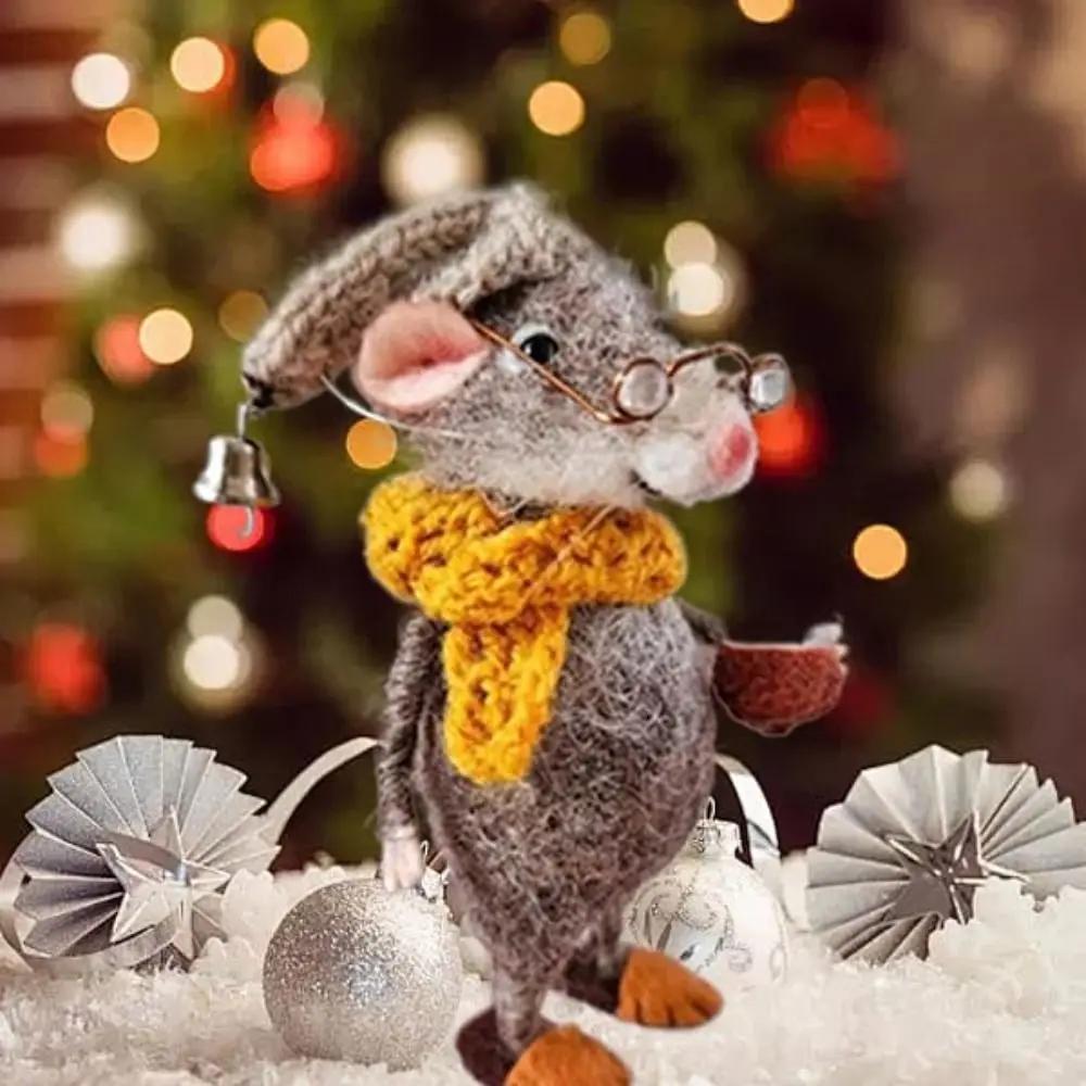 Mouse Christmas Needle Felted Mouse Craft Decorations Needle Felted Cute Needle Felted Mouse Handmade Material Package
