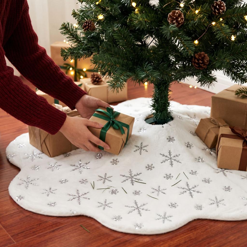 Sequin Christmas Tree Skirt for Holiday Home Decoration and Festive Party Display