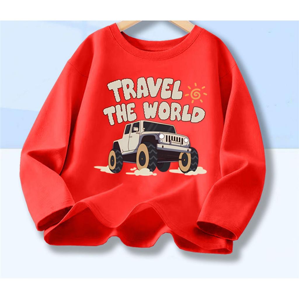 Off Road Cartoon Car Print Graphic Tops for Women, Spring Autumn Women's Long Sleeve Pickup Truck Tees