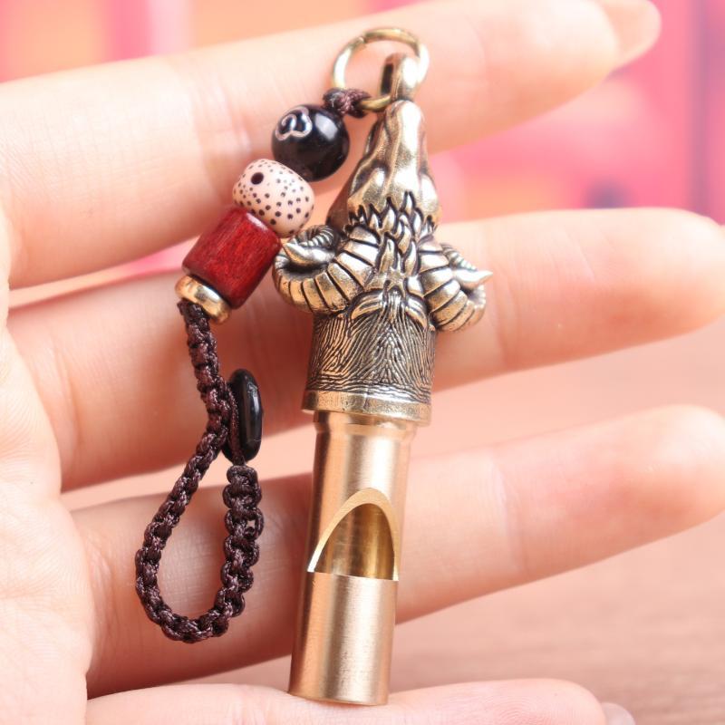 Sheep Head Brass Whistle Rust Resistant Vintage Design Emergency Survival Keychain for Outdoor Hiking Camping Preppers